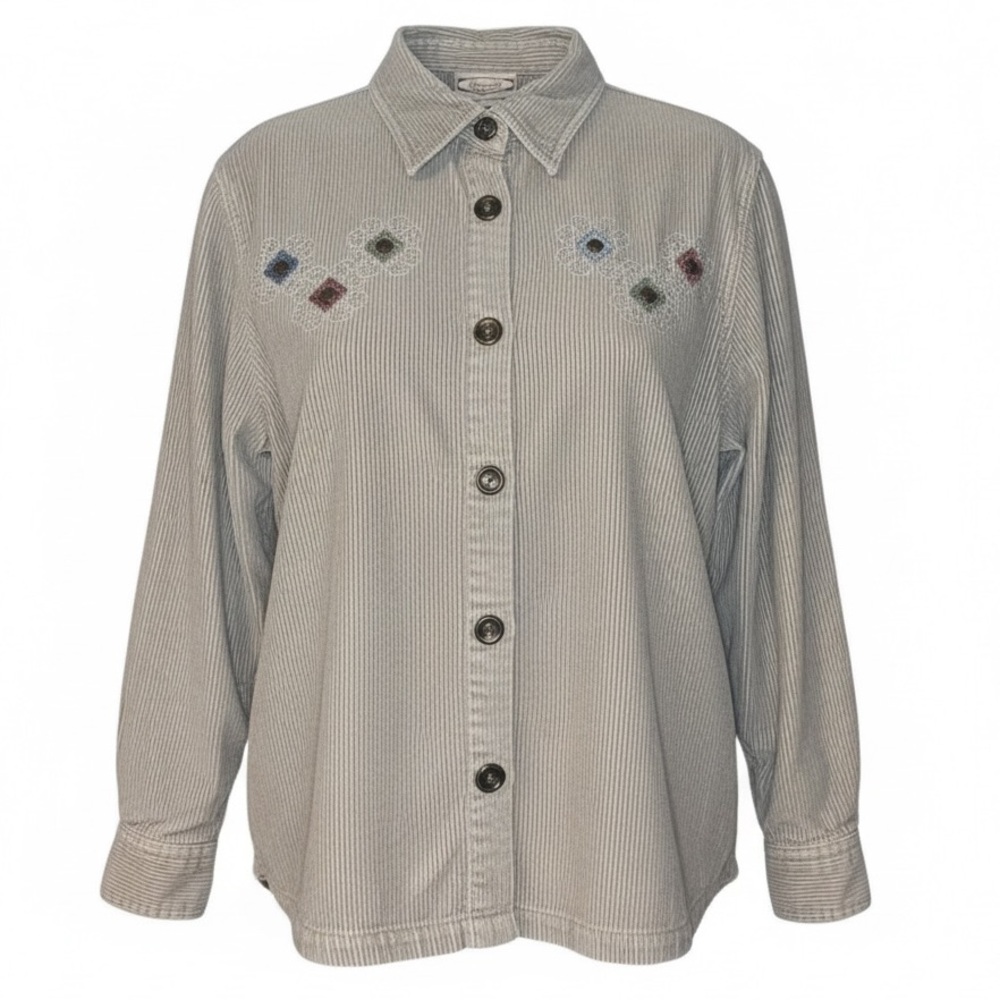 Vintage Decorated Originals Corduroy Embroidered Button Down Patchwork Shirt
